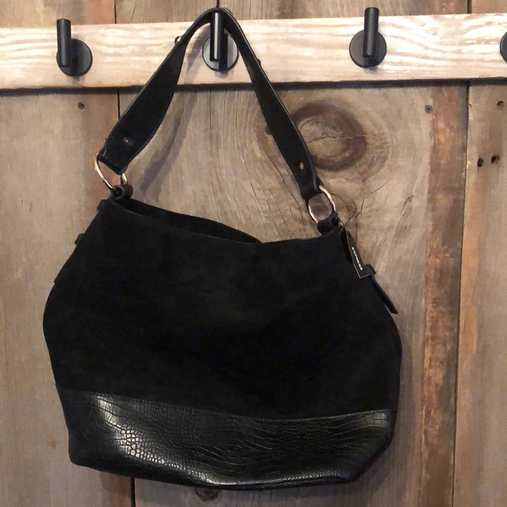 2017 Express Black Faux Suede Hobo Bag Shoulder Purse